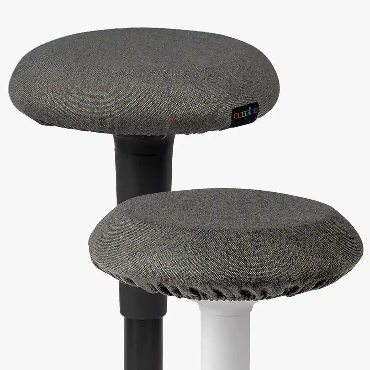 Studio photography of Anthracite Wobblez Skins, premium seat stool covers slip over a Spine and Savvy wobble stools