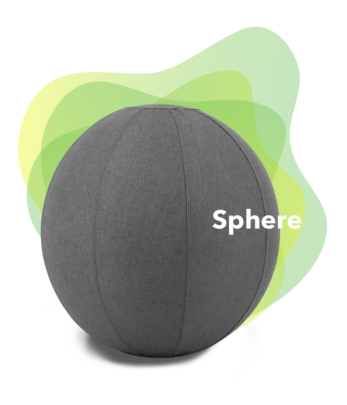 Gray Wobblez Excercise Sitting ball with green abstract shapes and the name 'Sphere' text on a white background