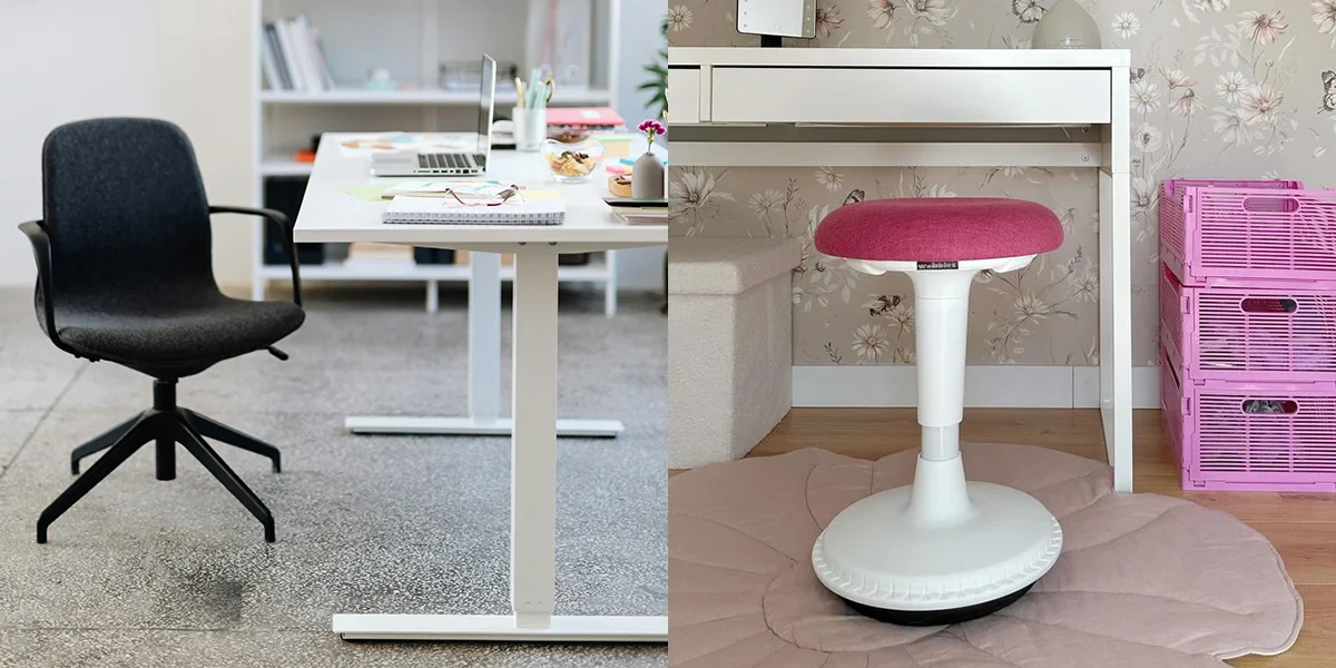 Wobblez Stool and a plain office chair in home office 